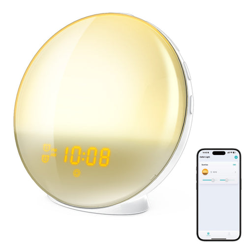 Smart sunrise alarm lamp with phone app control, front view