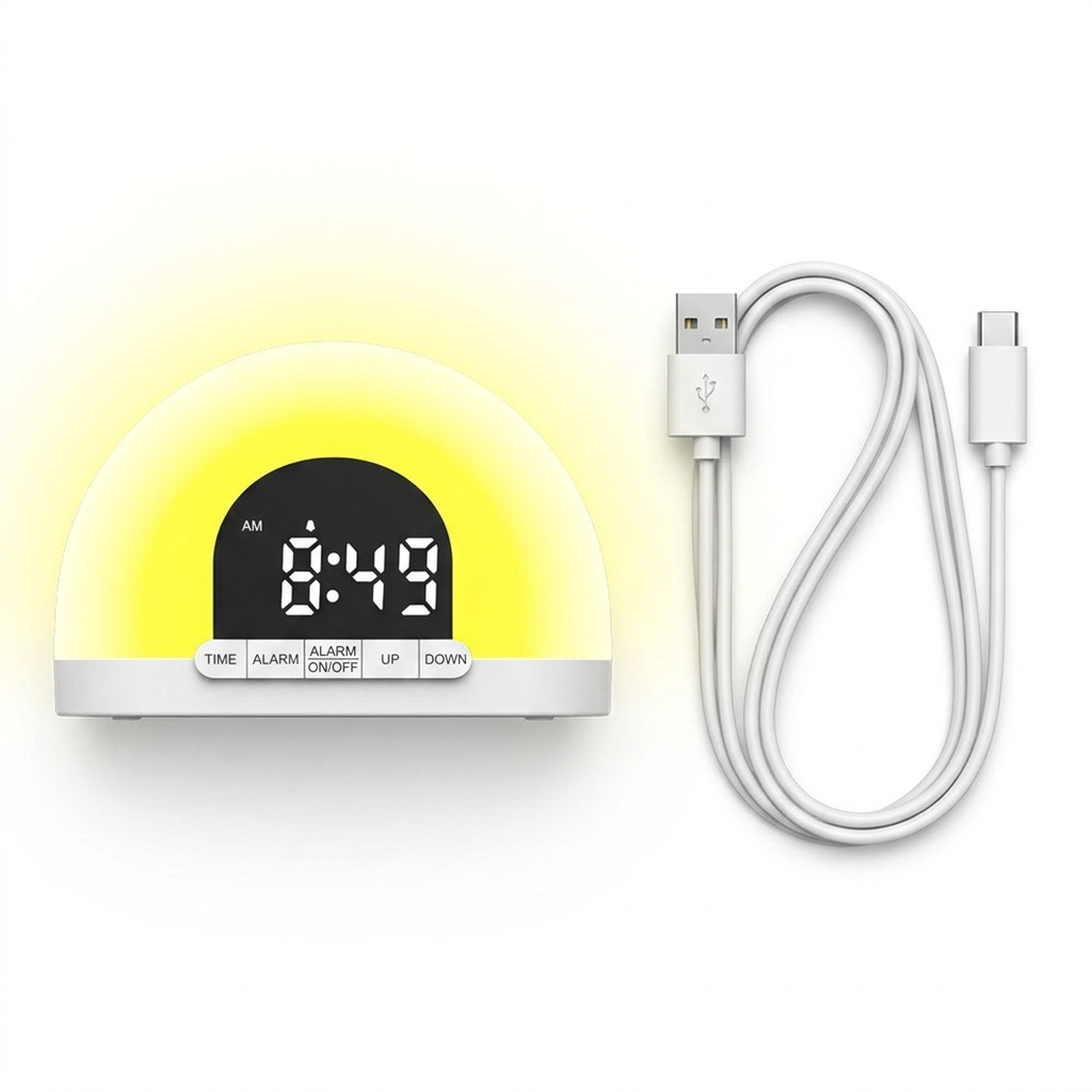 Sunrise wake-up light with included USB-C charging cable