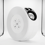 Galaxy star projector lamp, white disc design, front angle on white background